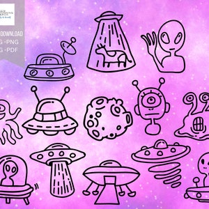Paquete de descarga digital de extraterrestres y naves espaciales, coincidencia, ideas de regalos, diseño nerd BFF- Svg / Png / Pdf / /Jpg