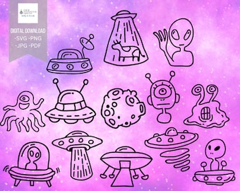 Alien & Spaceship Digitial Download Bundle, Matching, Gift ideas, Nerdy design BFF- Svg | Png | Pdf | |Jpg