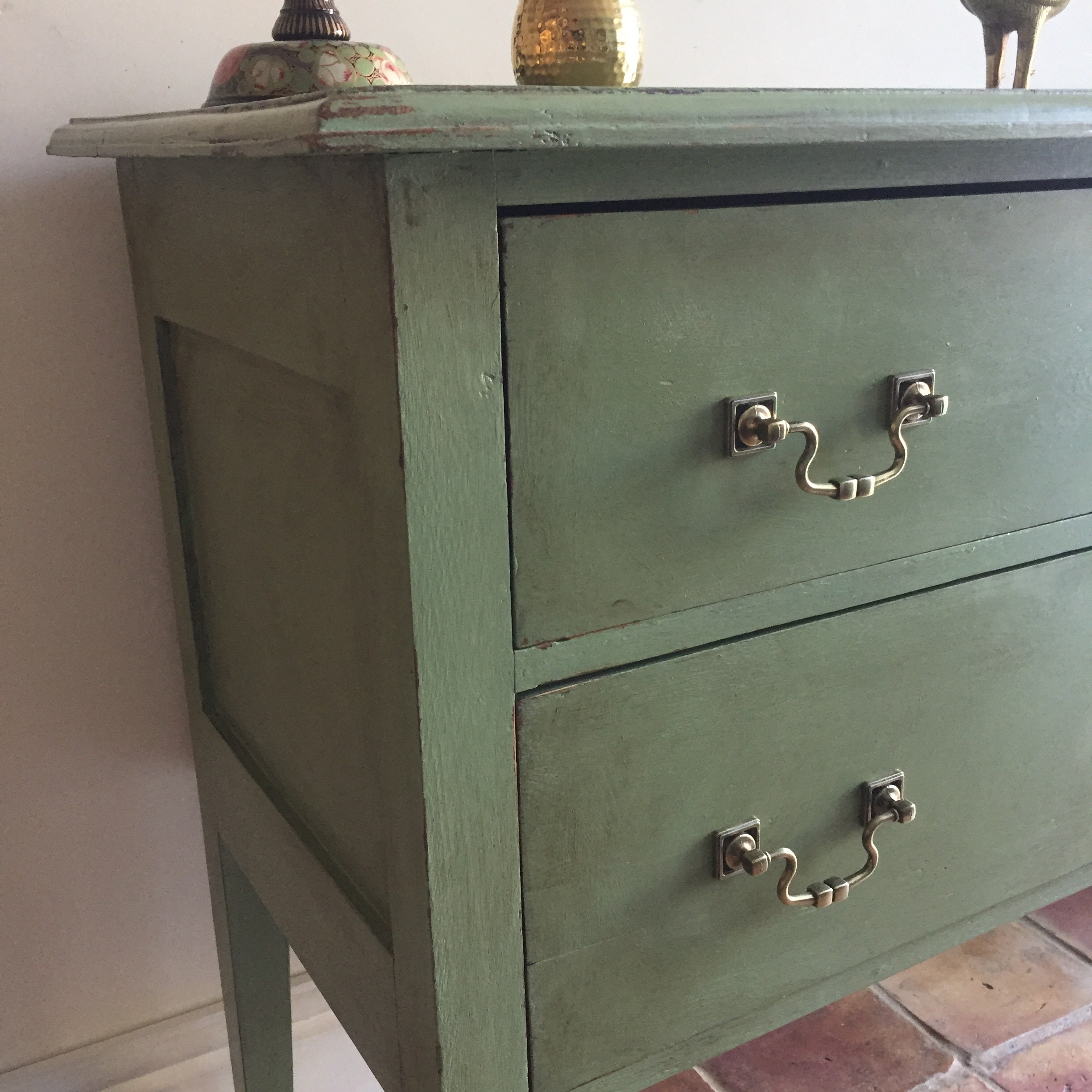 Vintage Hand Painted Green Chest of Drawers Etsy