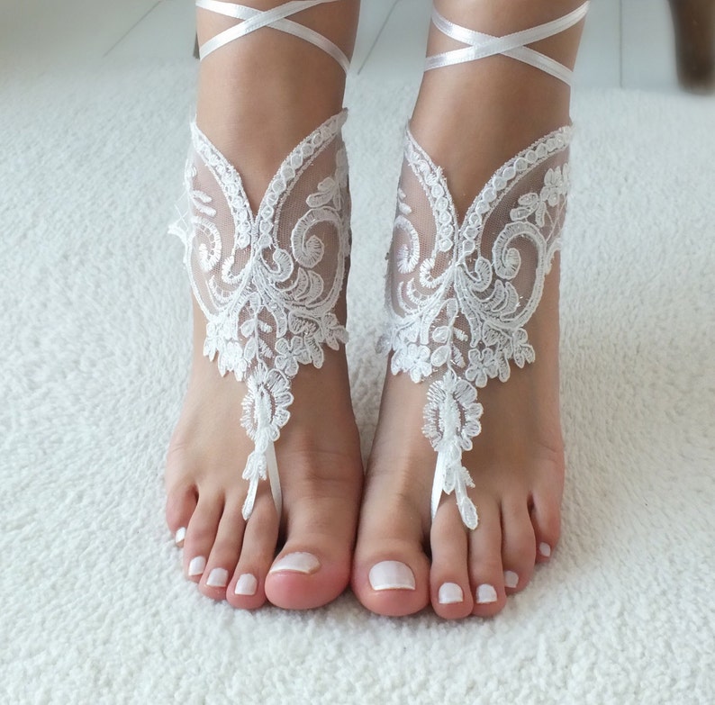 Ivory Lace Barefoot Sandals Bridal Shoes Wedding Shoes Etsy