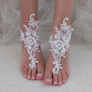 Lace barefoot sandals, white lace barefoot sandal, beach wedding, bohemian wedding, bridal shoe, beach wedding shoe Bridesmaid gift, beach