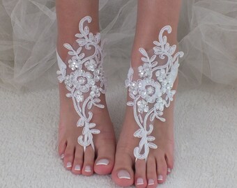 Spitze Barfußsandalen, weiße Spitze Barfußsandale, Strandhochzeit, Boho Hochzeit, Brautschuh, Strandhochzeitsschuh Brautjungfern Geschenk, Strand