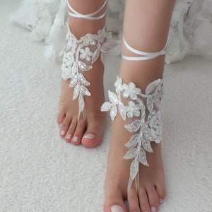 Ivory Barefoot Sandals Lace Barefoot Sandals Wedding Anklet - Etsy