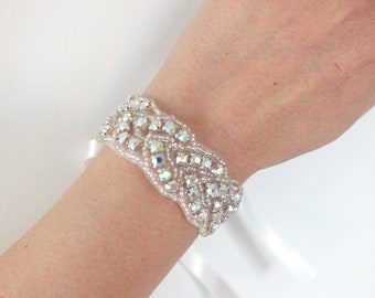 Rhinestone bracelet, bridal bracelet, bridesmaid Cuff barcelet, wedding bracelet, crystal bridal cuff, beaded crystal cuff, floral cuff