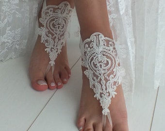 ivory lace Beach wedding barefoot sandals wedding shoes prom party lace barefoot sandals bangle beach anklets bride bridesmaid gift