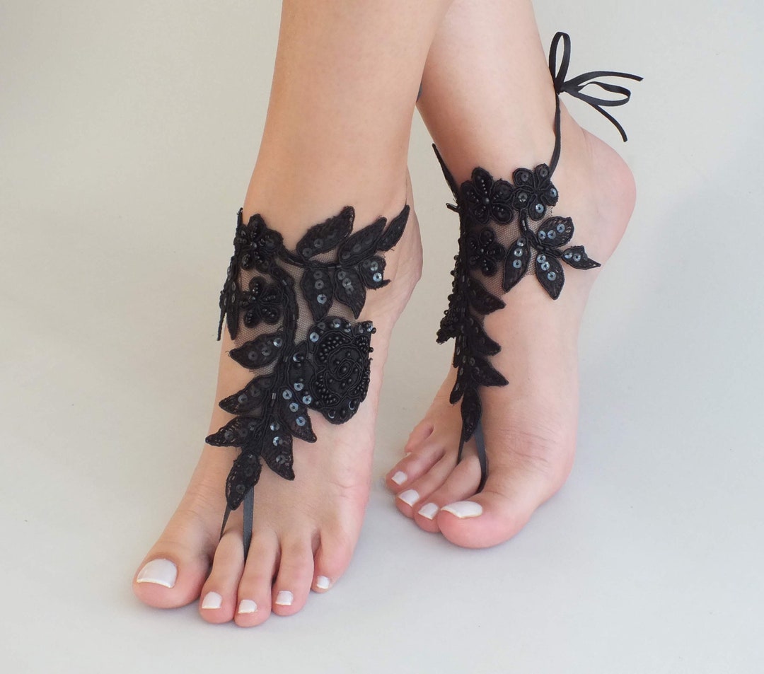 6 Color Black Barefoot Sandals Lace Barefoot Sandals Bridal - Etsy