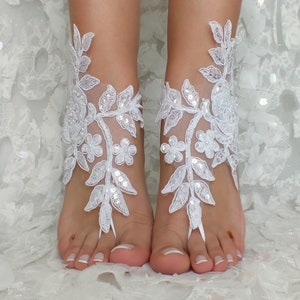 Barefoot Sandals White Lace Beach Shoes Bridesmaids Gift Bridal Jewelry ...