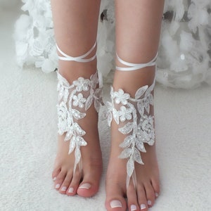 Ivory Barefoot Sandals Lace Barefoot Sandals Wedding Anklet | Etsy