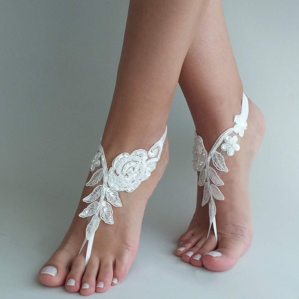 EXPRESS SHIPPING white lace barefoot sandals, Bridal shoes, Wedding shoes, Bridal sandals, Beach wedding Barefoot Sandals Bridesmaid gift