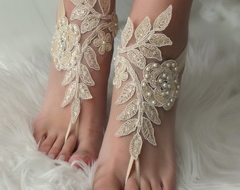 12 COLOR Champagne lace barefoot sandal  wedding barefoot Flexible wrist lace sandals Beach wedding barefoot sandals beach Wedding shoes
