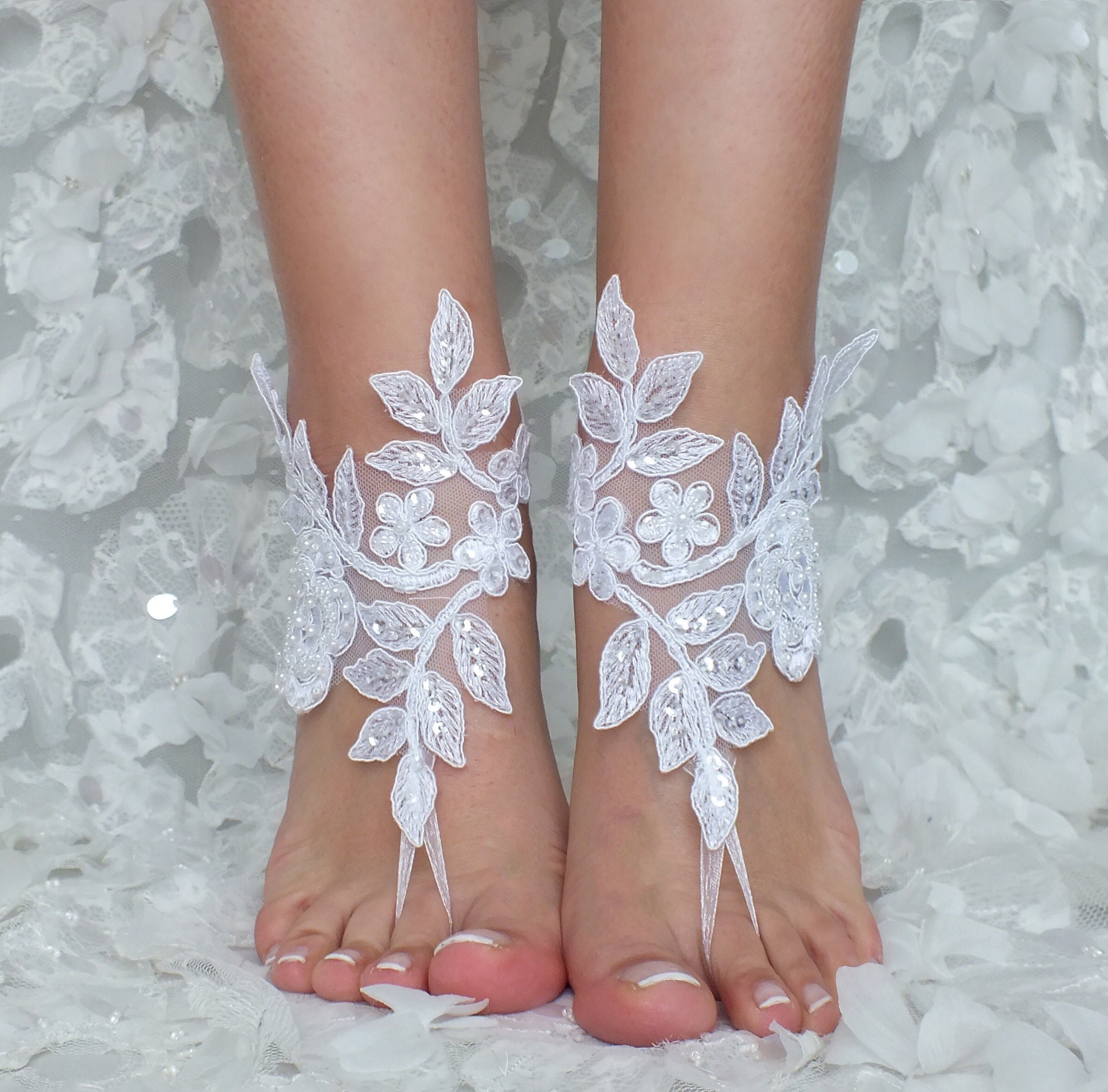Lace Barefoot Sandals Wedding Anklet Beach Wedding Barefoot - Etsy