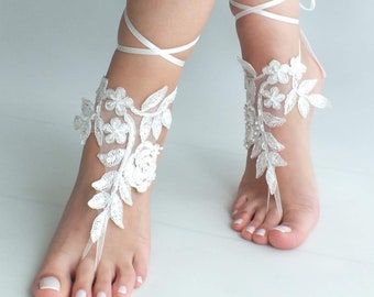 Ivory barefoot sandals, Lace barefoot sandals, Wedding anklet, Beach wedding barefoot sandals, Bridal sandals, Bridesmaid gift, Beach Shoes