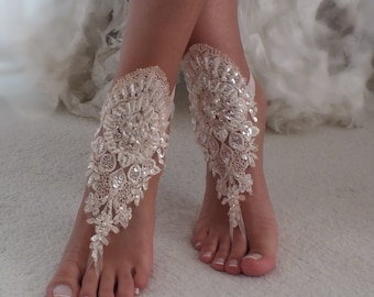 Blush barefoot sandals, Lace barefoot sandals, Wedding anklet, Beach wedding barefoot sandals, Bridal sandals, Bridesmaid gift, Beach Shoes