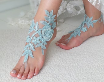 Beach Wedding barefoot sandals wedding barefoot something blue lace sandals Bridal anklet foot jewelry Wedding sandals Bridal Gift