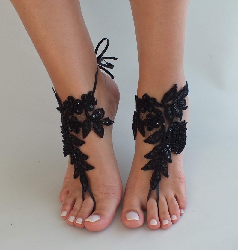 6 color black barefoot sandals lace barefoot sandals bridal | Etsy