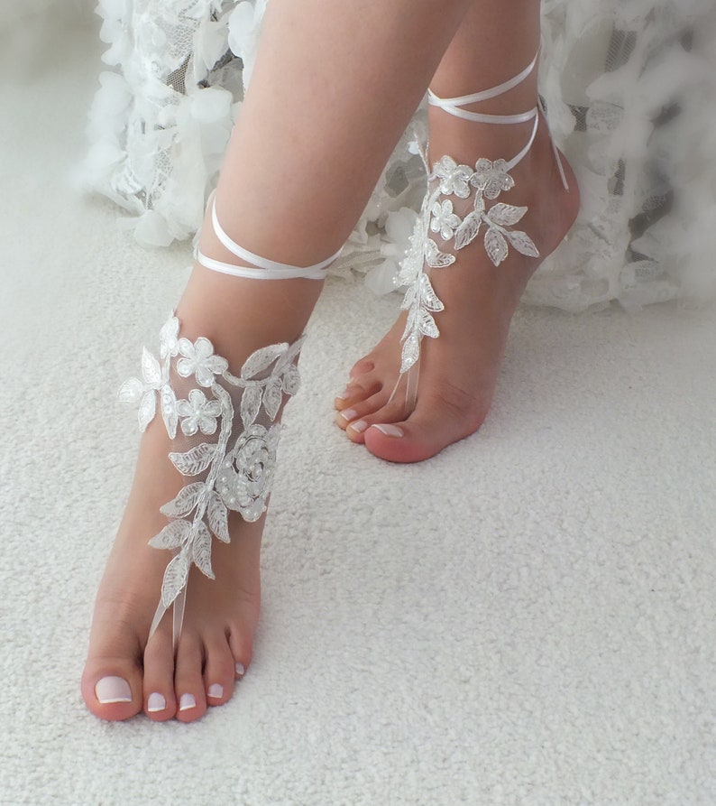Ivory barefoot sandals Lace barefoot sandals Wedding anklet | Etsy