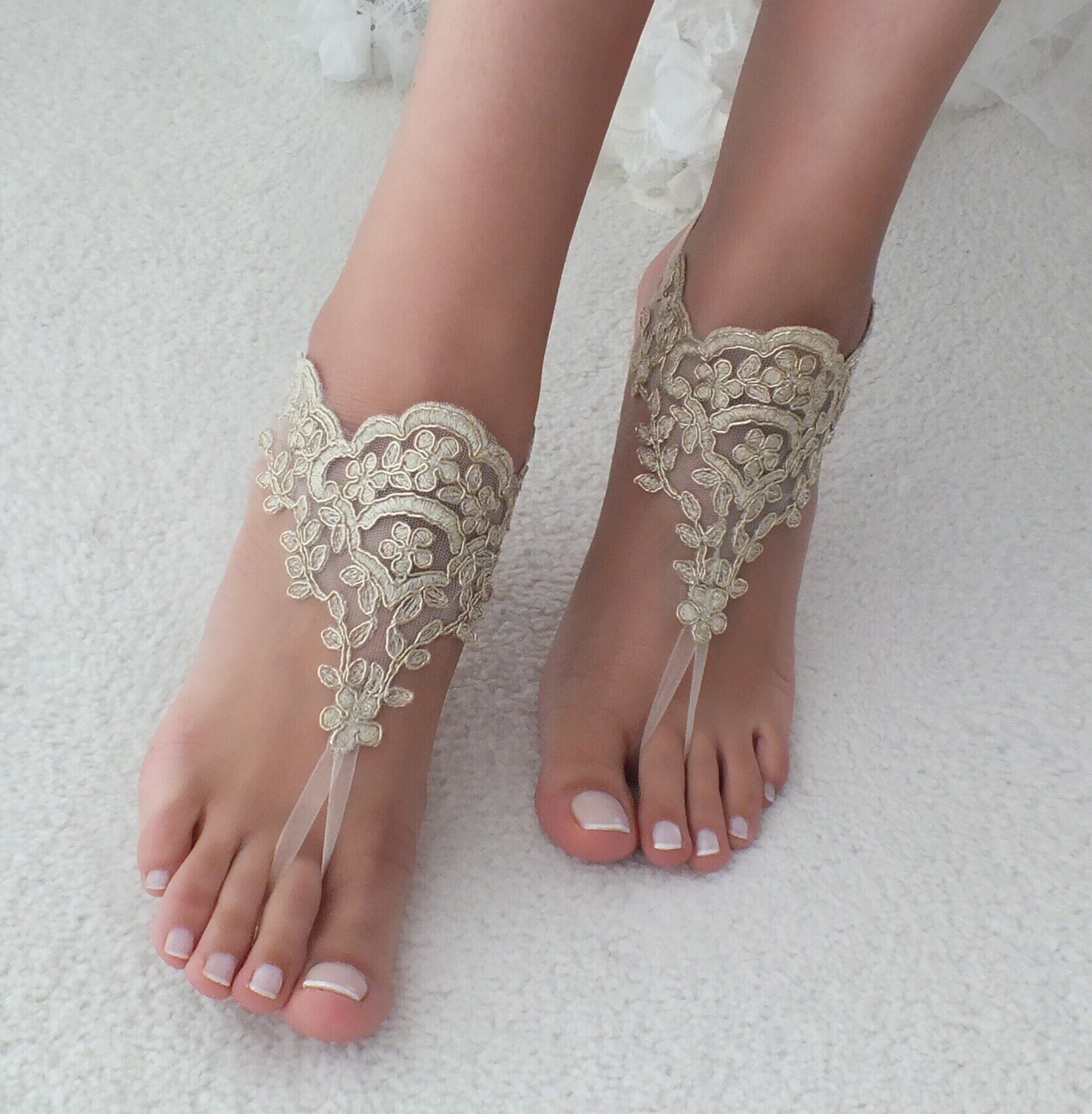 Gold Beach Wedding Barefoot Sandals Ivory Barefoot Sandals - Etsy