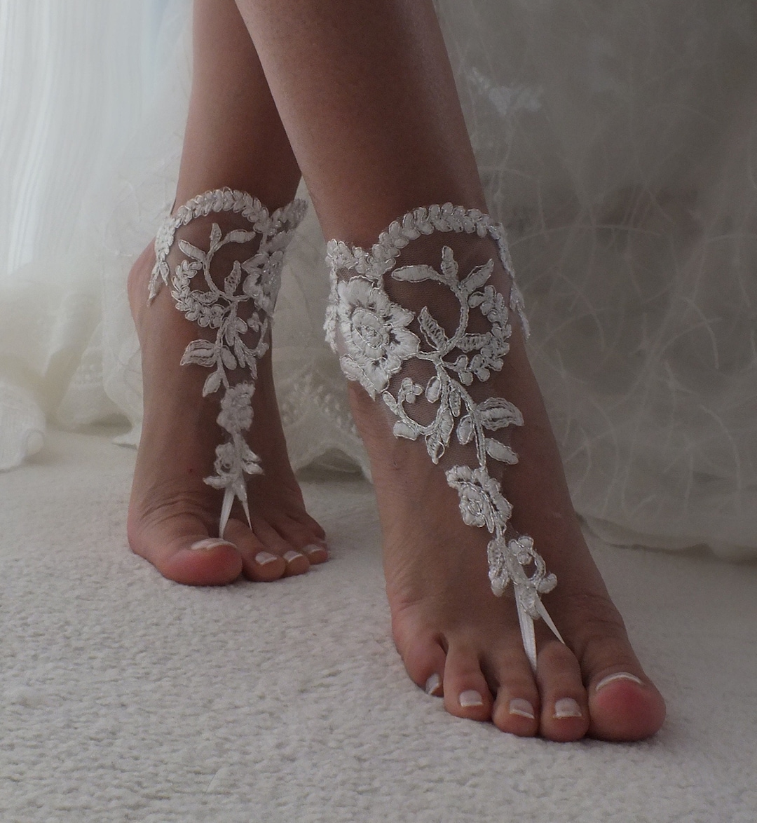 EXPRESS SHIPPING Beach Wedding Barefoot Sandals Ivory Silver - Etsy
