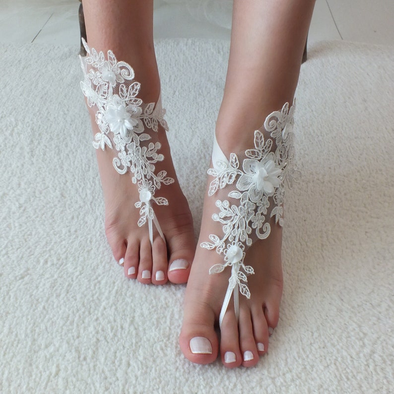 Beach Wedding Barefoot Sandals Ivory Silver Barefoot Etsy