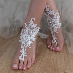 Lace Barefoot Sandals, White Lace Barefoot Sandal, Beach Wedding ...