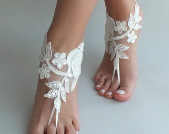 Beach wedding barefoot sandals foot jewelry lace shoes bridal shoes wedding shoe bridesmaid gift beach shoe, lace sandals,