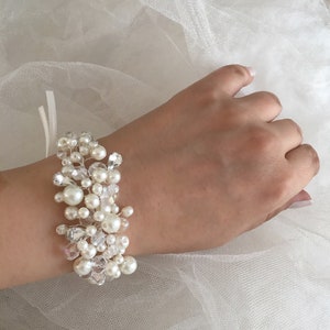 Wedding Bracelet, Rhinestone Bridal Bracelet, Bridal Cuff, Rhinestone bracelet, Crystal Pearl Bracelet, Wedding Jewelry, Rhinestone Cuff, image 1