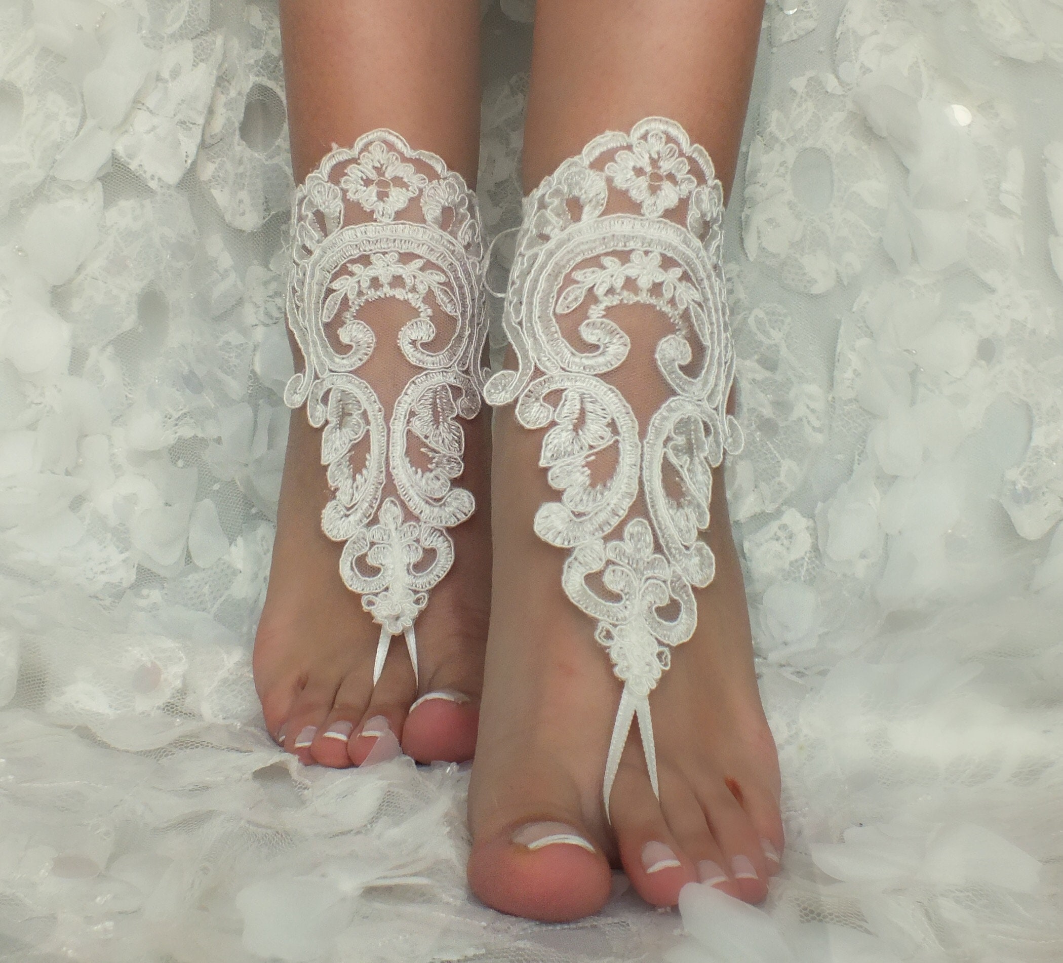 Ivory Lace Barefoot Sandals Bridal Shoes Wedding Shoes | Etsy