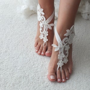 White or Ivory Lace Barefoot Sandals Wedding Barefoot Flexible - Etsy