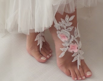 White flowers barefoot sandals, Lace barefoot sandals, Wedding anklet, Beach wedding barefoot sandals ,Bride Bridesmaid gift, Beach Shoes