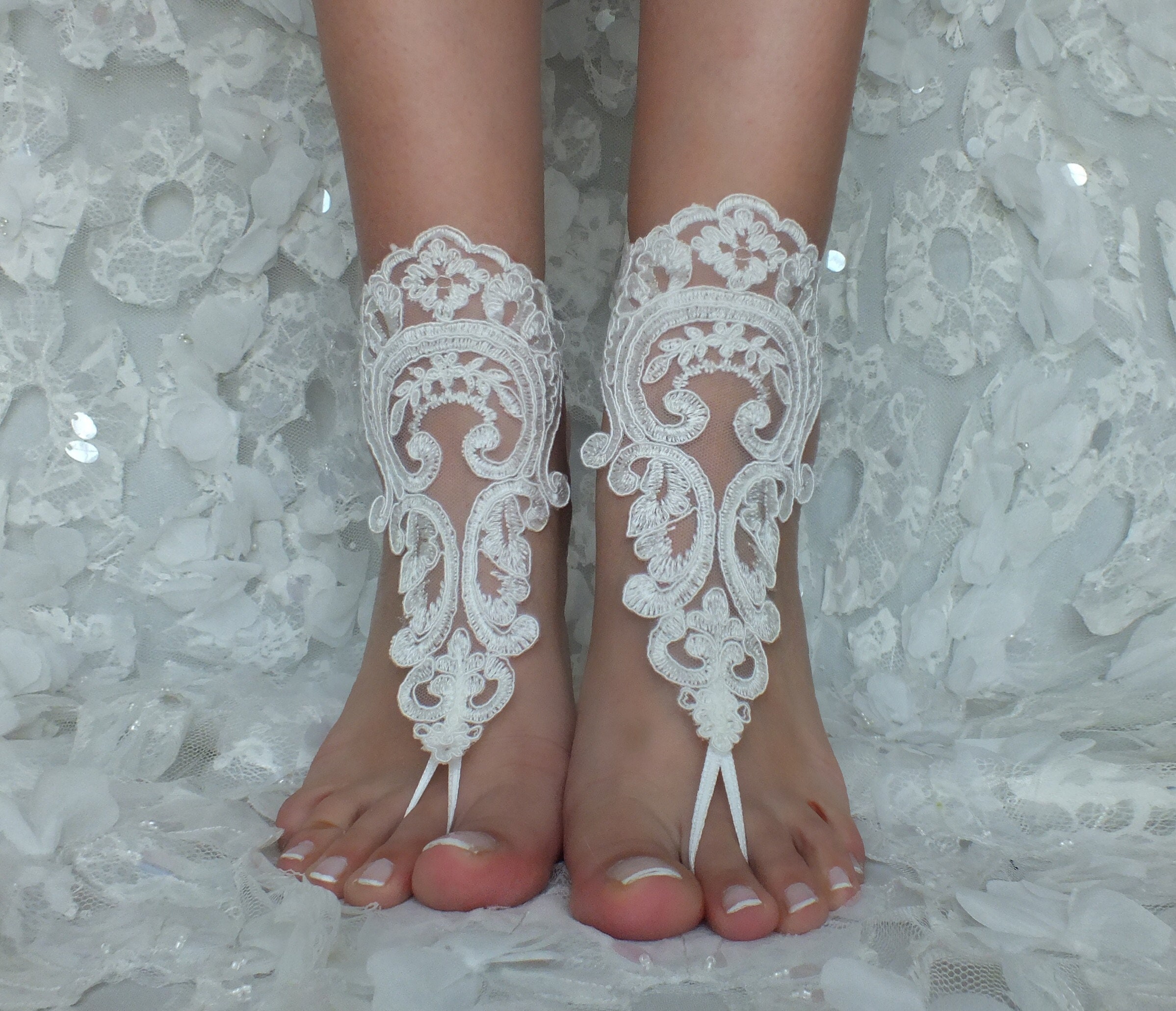 Ivory Lace Barefoot Sandals Bridal Shoes Wedding Shoes | Etsy