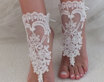 Ivory barefoot sandals, Bridal shoes, Lace sandals, Wedding anklet, Beach wedding lace sandals, Bridesmaid gift, Beach Shoes