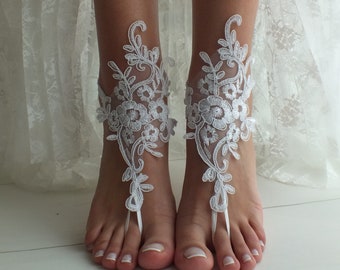 White Beach wedding barefoot sandals wedding shoes beach shoes bridal accessories bangle beach anklets bride bridesmaids gift