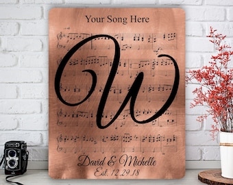 Custom Sheet Music Art Copper Anniversary Gift 7th For Him Wedding First Dance