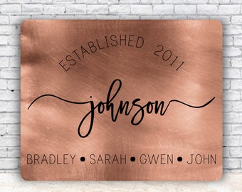 Rustic Anniversary Gift, 7th Anniversary Copper, Family Name Established Sign, Farmhouse Sign, Last Name Print, Custom Name Sign