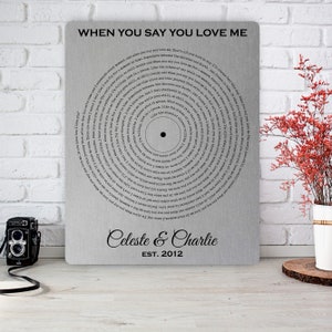 10 Year Tin Gift, Song Lyric Record, Vinyl Record Metal Print, Aluminum Anniversary Gift, First Dance Wall Art