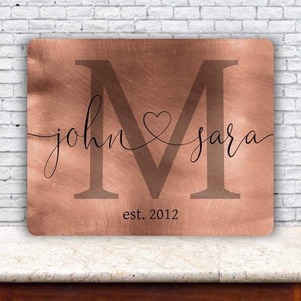 Personalized Anniversary Print, Couple Gift, 7th Anniversary Sign, 7 Year Gift, Custom Name Sign, Copper Print, Metal Plaque, Copper Art