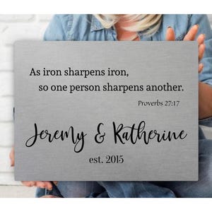Christian Art, Iron Gift, 10th Anniversary, 6th Year, Proverbs Artwork, Metal Art, Aluminum Wall Sign, Iron Decor, As Iron Sharpens Iron