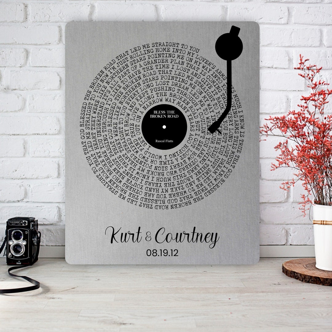 Custom Vinyl Record Song Lyrics on Aluminum, 10th Anniversary Gift