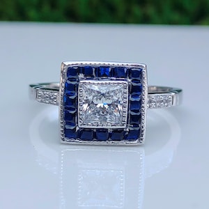 1890&#39;s Antique Art Deco Ring, 1 CT Old Europen White Princess Cut Diamond Ring In 935 Argentium Silver, Vintage Engagement Fine Jewelry Ring
