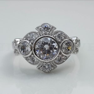 1880s Edwardian Antique Engagement Ring, 1 Ct Old European Diamond Wedding Art Deco Ring, 935 Argentium Silver Vintage Antique Jewelry Ring