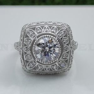 1880s Edwardian Antique Engagement Ring, 1.2 Ct Old European Diamond Wedding Art Deco 935 Argentium Silver Ring Vintage Antique Jewelry Ring
