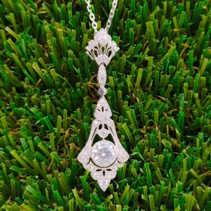 Circa 1880s Estate Vintage 1.15 CT White Round Diamond Pendant & Necklaces, 935 Argentium Silver Edwardian Art Deco Antique Jewelry Pendant