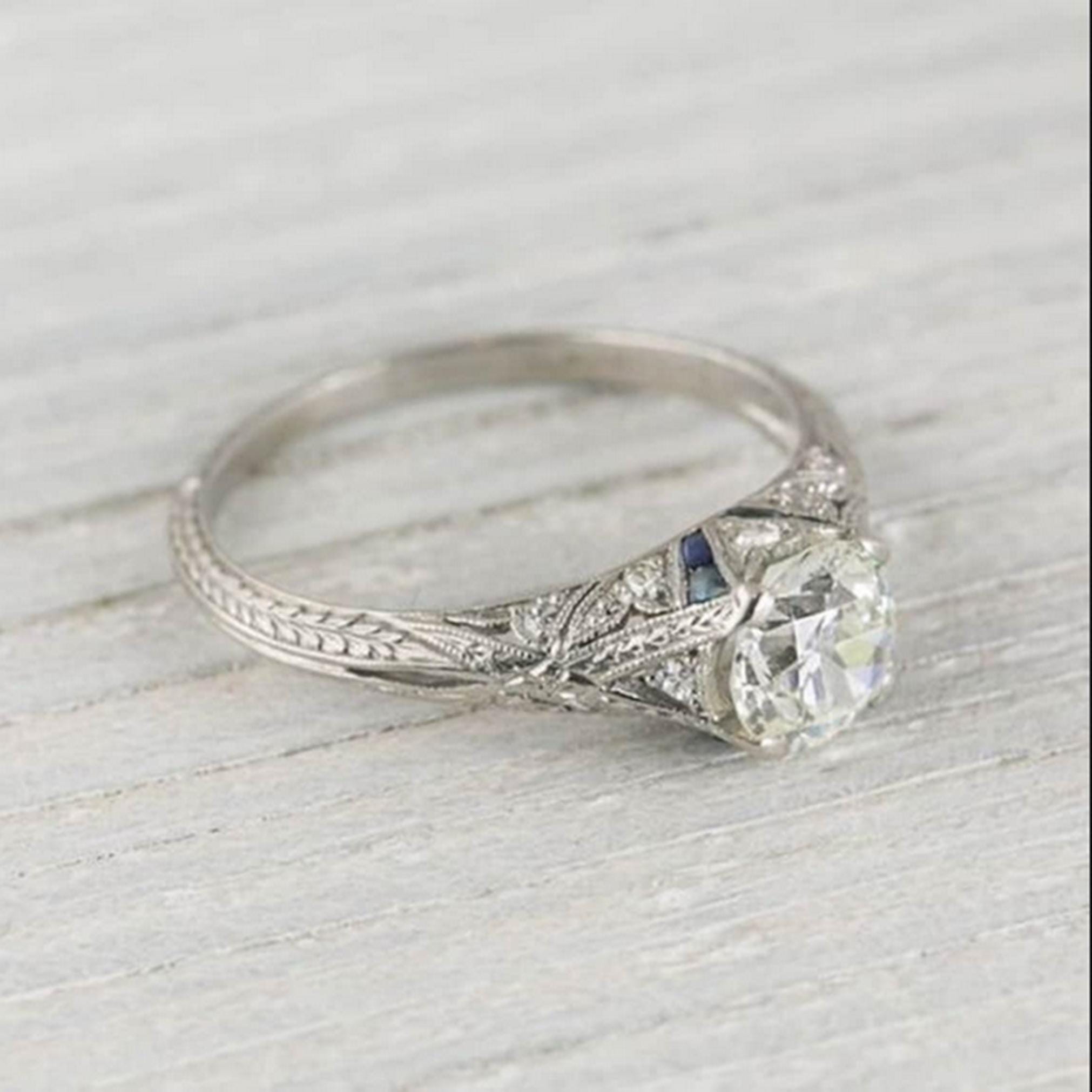 1880s Vintage Edwardian Diamond Ring 1.84 Ct Old European Moissanite Diamond Art Deco Engagement Ring 935 Silver Victorian Antique Ring