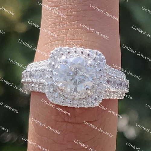 Unique Beauty! White Simulant 2.25 ct Double shops Halo Ring 925 SILVER 7.00 mm Cz Diamond Promise Ring for Her, Wedding Bridal Ring, Halo Ring