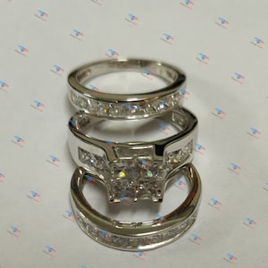 4.00 CT TW Channel Set Princess Cut Diamond Engagement Wedding Ring Tow Band Bridal Set In 925 Sterling Silver