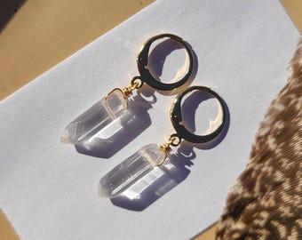 Crystal Point Drop Earring Pair, Clear Quartz Gemstone Earrings, Healing Crystal Jewelry Gift