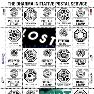LOST - Dharma Initiative - Artistamp (Cinderella, Faux Porto) Shhet-Stil Satz von 30 gummiert und perforierte Briefmarken.