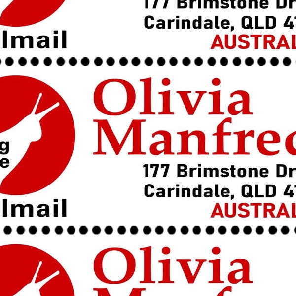 Snail Mail Australia! - Custom Return Address Labels - On dry-gummed paper and Perforated like classic stamps.