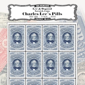 Wunderschöne Reproduktion von 1866-80 US Revenue Tax Stamp - Lee & Osgoods "Charles Lee's Pills" - RS162 - Gummi und Perforiert
