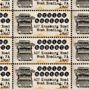 Custom Return Address Labels - Vintage Typewriter - Gummed and Perforated like classic stamps.